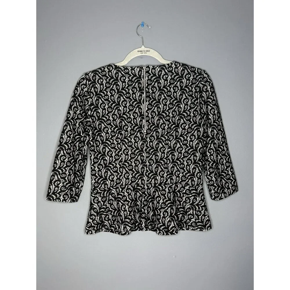 J Crew Lace Overlay Peplum Top Womens XS Black 3/4 Sleeve Dressy Formal Corpcore